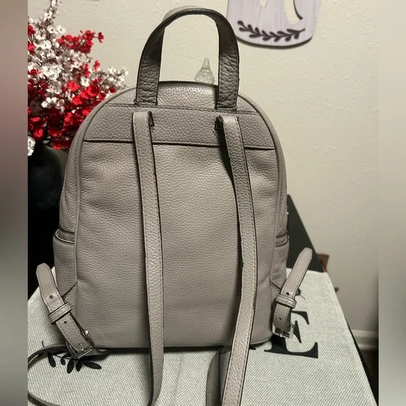 MICHAEL KORS Abbey Medium Grey Studded Pebbled Leather Backpack - Picture 3 of 16